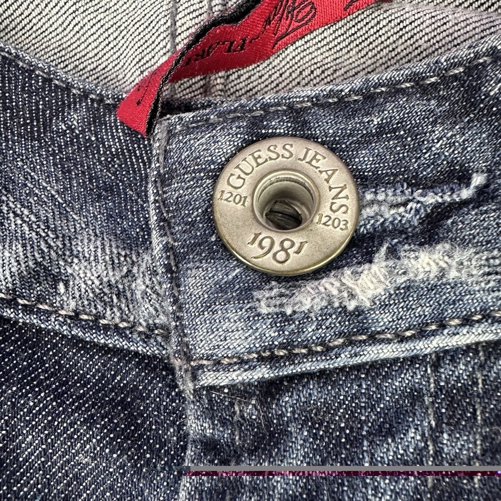 Guess Premium Light Wash Denim Jeans Size 28 Ripped Distressed Flare Low Rise - Picture 10 of 14